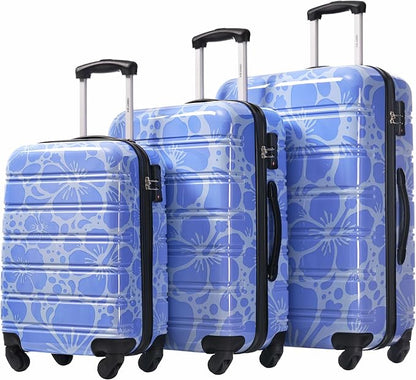 Merax Suitcase Set, Hardshell Luggage Sets 3 Piece with Spinner Wheels, Durable Printing Suitcase with TSA Lock Lightweight 20" 24" 28",Blue