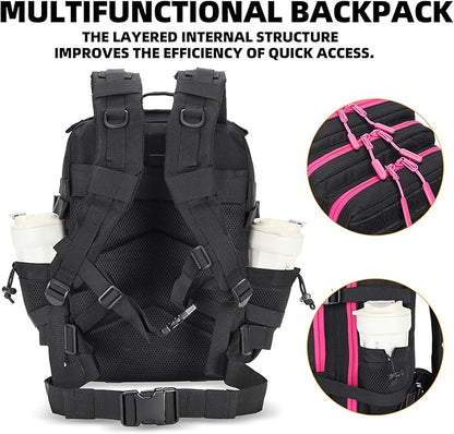 25L Tactical Military Backpack Small Travel Backpack for Men and Women Assault Pack Bug Out Bag Molle Daypack Gym Backpack with Bottle Holder (Black Neon Pink)