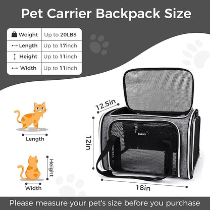 BAGLHER Pet Travel Carrier, Cat Carriers Dog Carrier for Small Medium Cats Dogs Puppies, Airline Approved Small Dog Carrier Soft Sided, Collapsible Puppy Carrier. Grey