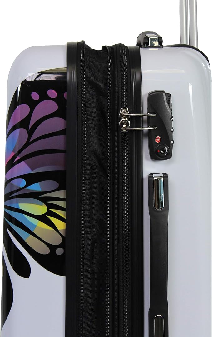 World Traveler Butterfly 3-Piece Polycarbonate Hardside Expandable Spinner Luggage Set with Enhanced Wheel System