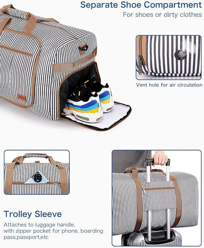 100L Travel Duffle Bag for Men, Urtala 32” Large Duffle Bag for Traveling with Shoe Compartment, Foldable Travel Duffel Bag Weekender Bag Gym Bag for Men Women Water & Tear Resistant (Stripe, 100L)