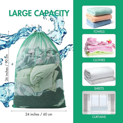 Berlune 30 Pack Large Mesh Laundry Bags, 24 x 36 Inch Bulk Wash Set with Drawstring for Commercial Use, Dorms, Vacation Rentals, Laundromats, Apartments & Facilities(Green)