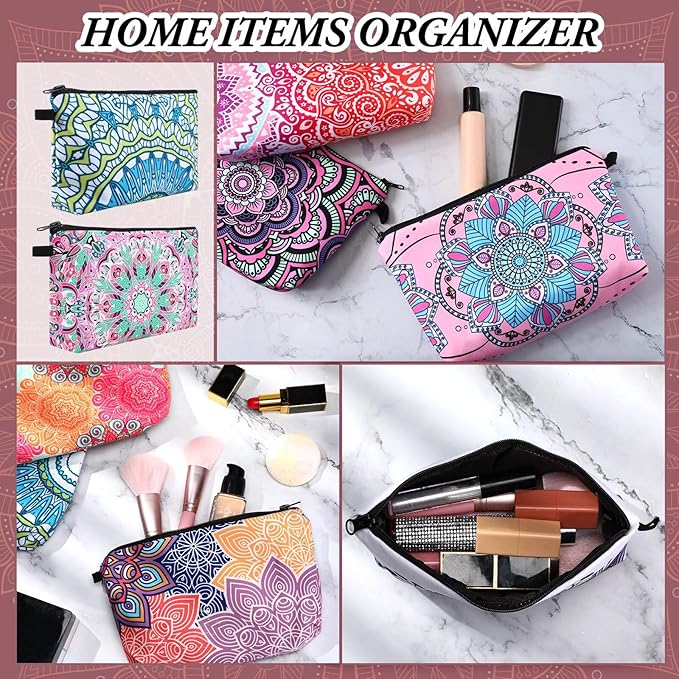 Dunzy 16 Pcs Makeup Bags Bulk Graduation Gift Cosmetic Bag Makeup with Zipper Pouch Waterproof Portable Travel Toiletry for Women Teacher Birthday Thanksgiving Christmas Gifts (Mandala)