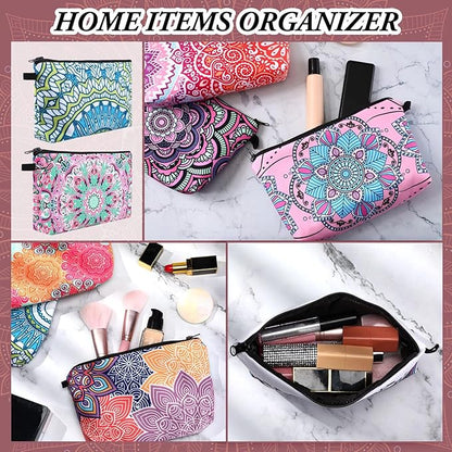 Dunzy 16 Pcs Makeup Bags Bulk Graduation Gift Cosmetic Bag Makeup with Zipper Pouch Waterproof Portable Travel Toiletry for Women Teacher Birthday Thanksgiving Christmas Gifts (Mandala)