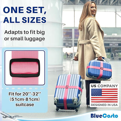 Luggage Straps for Suitcases - TSA Approved - Pink, 20 PK - Bulk Multipack Premium Nylon Belts for Suitcase, Briefcase & Travel Bag - Adjustable Strap Length 46" - 78"