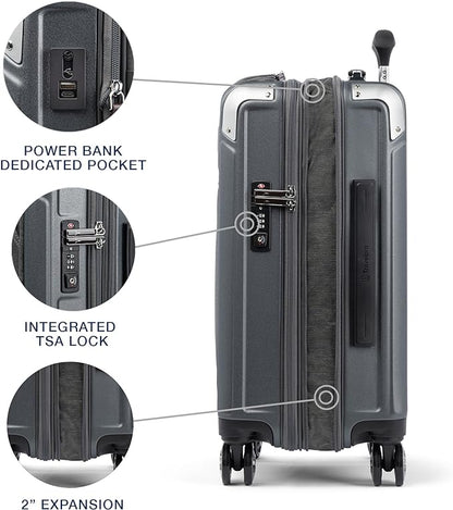 Travelpro Platinum Elite Hardside Expandable Carry on Luggage, 8 Wheel Spinner, TSA Lock, Hard Shell Polycarbonate Suitcase, Vintage Grey, Carry on Laptop Pocket 21-Inch
