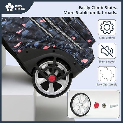 NEW TILAMI 20" Rolling Backpack for Teens Adults, Climbing Stairs Waterproof Backpack with Wheels for School Business Trave Camping with Laptop Compartment, Fit 17 Inch Laptop, Grey Stone