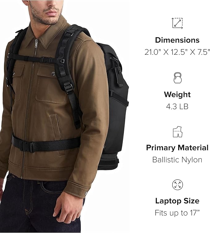 TUMI - Alpha Bravo Expedition Flap Backpack - Large Carry On Backpack - 21.0" X 12.5" X 7.5" - Fits up to 17" Laptop - Black