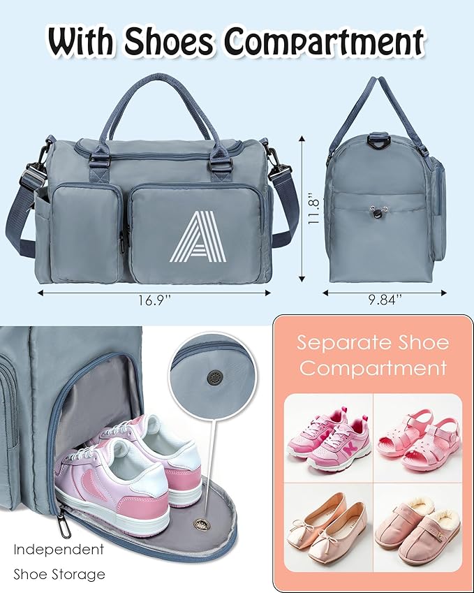 Girls Gifts for Girls Boys, Initial Travel Duffle Bag, Sports Gym Bag, Personalized Weekender Bag with Shoulder Strap, Monogram Overnight Bag for Women, Gifts for Friends Female women