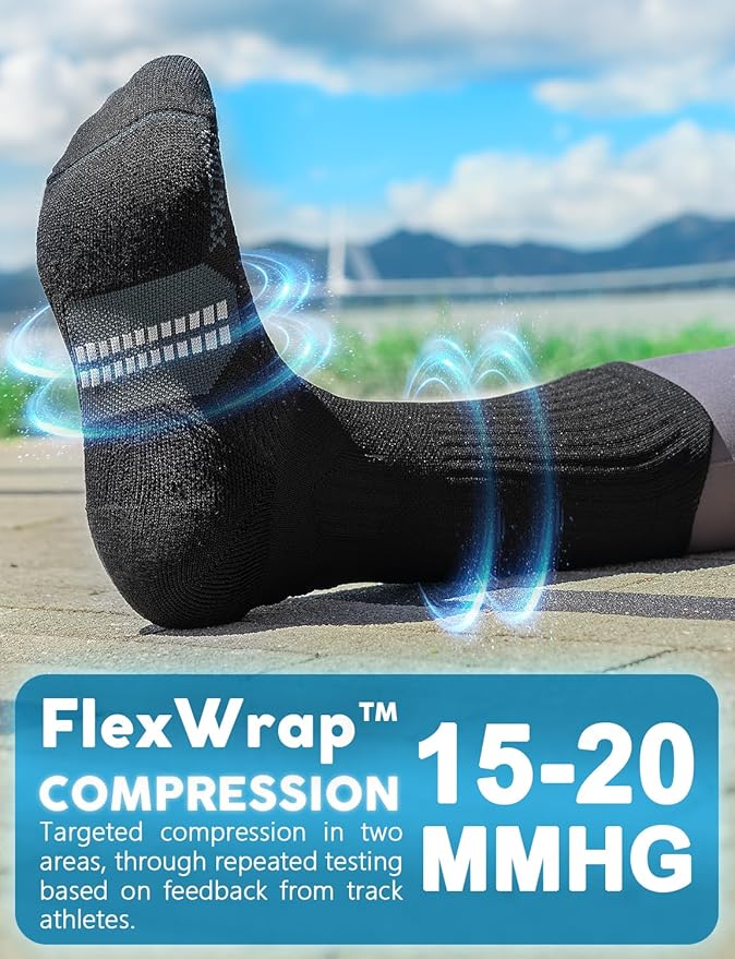Womens Coolmax Bamboo Viscose Compression Running Crew Socks, Moisture-Wicking Anti-Blister Hiking&Gym Athletic