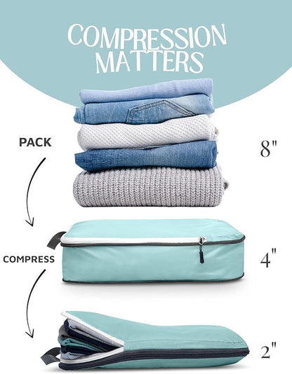 Compression Packing Cubes Set for Travel - Lightweight, Durable Clothes Organizer for Carry-On Luggage and Suitcases by TRIPPED Travel Gear