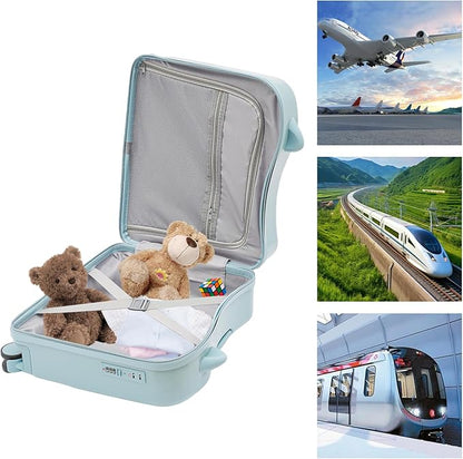 18-Inch Kids Ride-On Suitcase - Cute Lightweight Trolley Luggage with 4 Silent Spinner Wheels & Lock for Travel - Perfect for Ages 3-6 (Sky Blue)