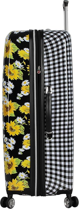 Betsey Johnson 30 Inch Checked Luggage Collection - Expandable Scratch Resistant (ABS + PC) Hardside Suitcase - Designer Lightweight Bag with 8-Rolling Spinner Wheels