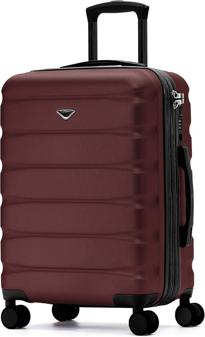 Flight Knight 24x16x10 Expandable Carry On Suitcase Hardside TSA Lock USB C Lightweight Luggage Silent Double Spinner Wheels Maximum Overhead Carry-On Bag For Virgin & South West Approved Airlines