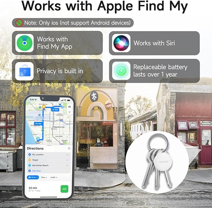 New [Apple MFi Certified] (iOS Only) Air Tags-4 Pack, Bluetooth Tracker for Apple Find My, Replaceable Battery, Key Finder and Item Locator Smart Tag for Keys, Bags, Luggage, Pets, Wallet
