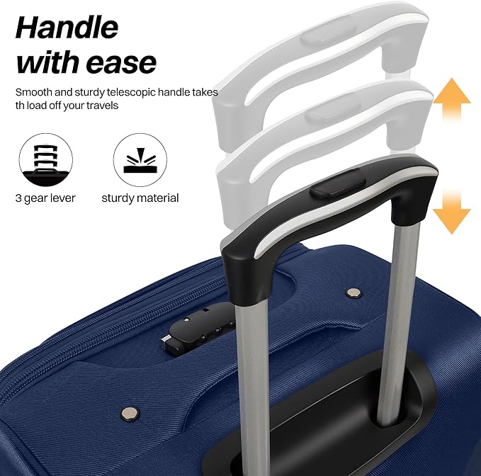 2-Piece Set Front Opening,Softside Luggage Sets w/Double Spinner Wheels Expandable Luggage,Lightweight Travel Luggage Rolling Suitcase w/LOCK（Navy-Grey,20in/28in）