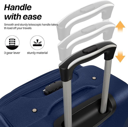 2-Piece Set Front Opening,Softside Luggage Sets w/Double Spinner Wheels Expandable Luggage,Lightweight Travel Luggage Rolling Suitcase w/LOCK（Navy-Grey,20in/28in）