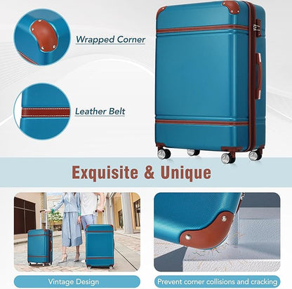 Merax Luggage Set 2 Piece Suitcase Set with Cosmetic Case Expandable Spinner Wheels Vintage Luggage Sets(Blue, 20"+24")