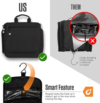 VENTURE 4TH Hanging Travel Toiletry Bag for Women & Men – Large Toiletry Organizer with 18 Compartments, Removable TSA Pouch, Travel Wash Bag for Toiletries, Makeup & Shaving Kit (Black)