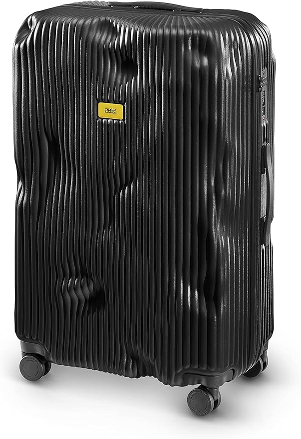 CRASH BAGGAGE Stripe Suitcase | Black | 100L | 100% Polycarbonate, TSA-Approved Lock, 360° Spinning Wheels