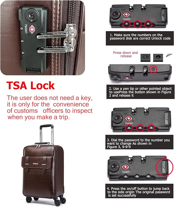 feilario Business Spinner Wheels Luggage PVC Leather Waterproof Carry-On Suitcase Aluminum Alloy Handle Soft Shell Luggage with TSA Lock (Coffee, 20in)