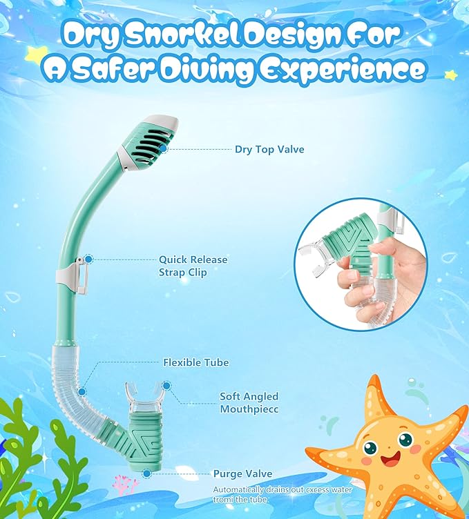 Aegend Snorkeling Gear for Adults Youth Kids, Dry Snorkel Set Panoramic View Enhanced Anti-Leak and Anti-Fog Technology, Adjustable Strap for Snorkeling Scuba Diving Swimming with Mesh Bag
