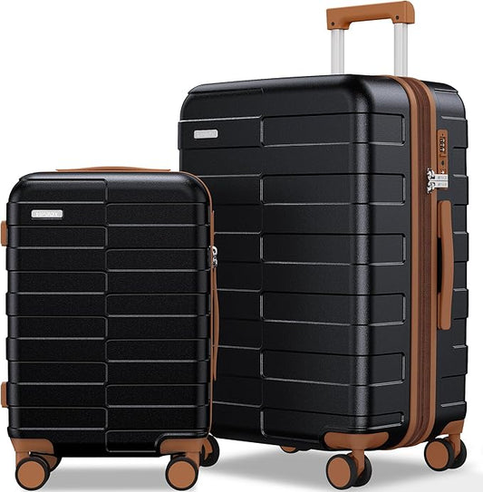 Luggage Sets 2 Piece 20/24 Inch (3-YEARS VIP SERVICE) Hardside Ultra Durable Expandable Lightweight 100% PC Carry On Travel Suitcase with Spinner Wheels TSA Lock, Premium Black
