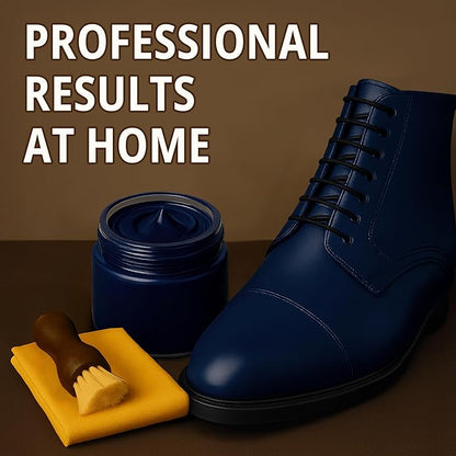 Eagle Shoe Shine Kit Navy Blue – 5-Piece Leather Shoe Polish & Cream Set with Brush & Cloths | Beeswax Waterproof Polish + Carnauba Wax Shoe Cream | Restore, Shine & Protect Dress Shoes & Boots