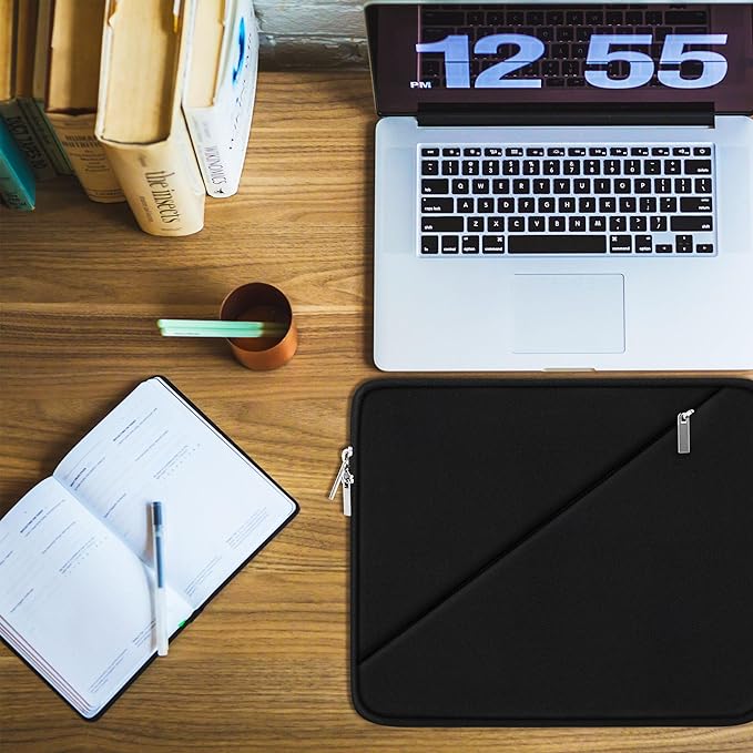 13.3 inch Laptop Sleeve Case Compatible with 13.3 inch Notebook, Traveling Computer Bag Compatible with MacBook Pro 14 Inch, MacBook Air, Dell, HP, Lenovo, Laptop Cover with Pocket, Black