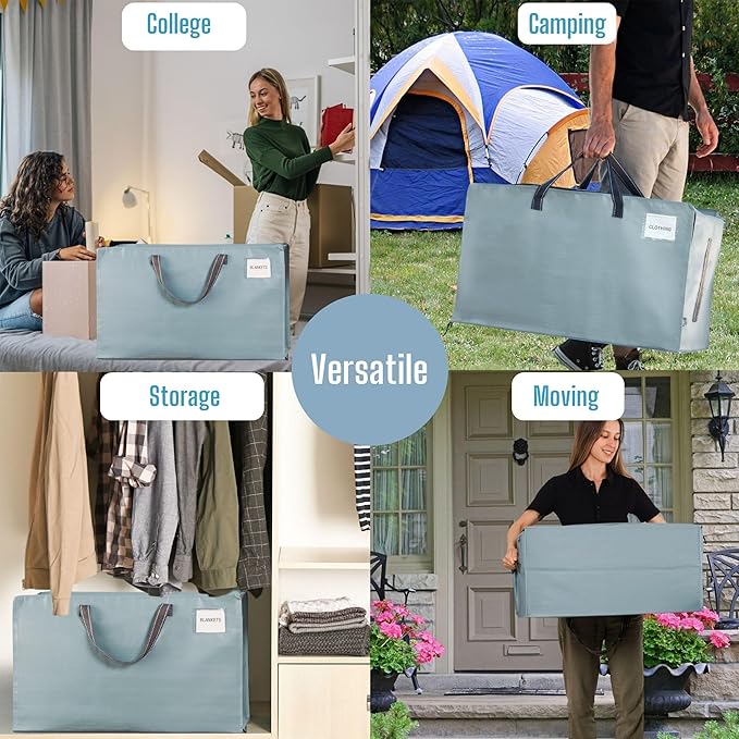 VENO 4 Pack Moving Bags and Large Christmas Decoration Storage Bins with lids. Alternative to Moving Boxes, Packing Supplies for College. Heavy Duty Totes (Light Blue Matte, 4 Pack)
