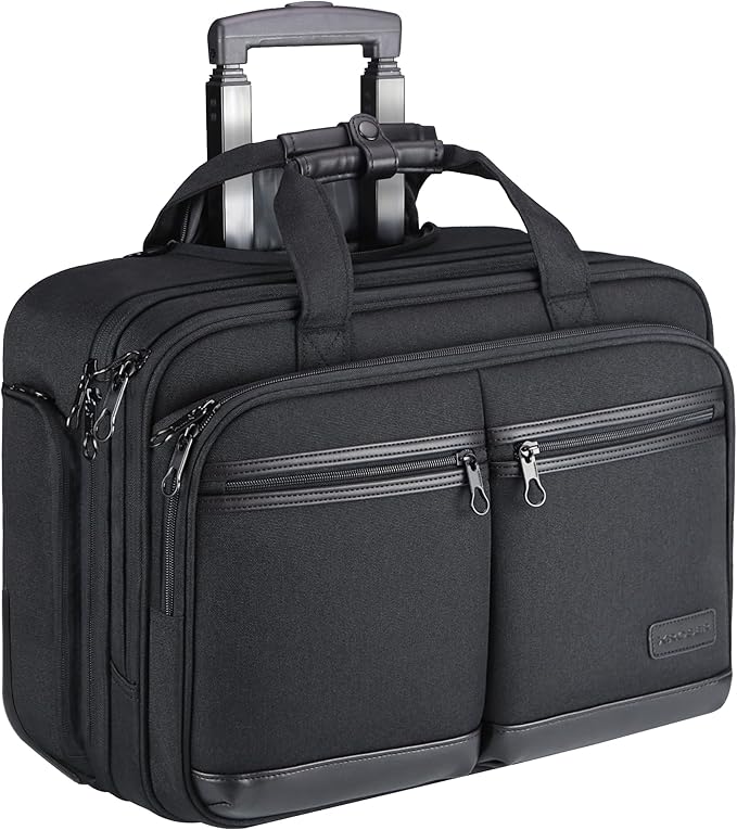 KROSER Rolling Laptop Bag Premium Rolling Briefcase Fits Up to 17.3 Inch Laptop Overnight Computer Bag with RFID Pockets for Travel/Business/Men/Women-Black