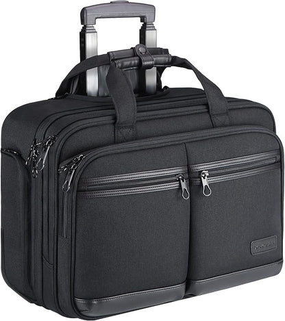 KROSER Rolling Laptop Bag Premium Rolling Briefcase Fits Up to 17.3 Inch Laptop Overnight Computer Bag with RFID Pockets for Travel/Business/Men/Women-Black