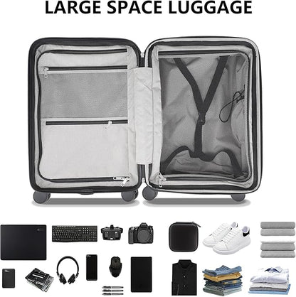 Luggage Sets 3 Piece with Cup Holder & USB Port, Expandable PC Hardside Durable Suitcases with Spinner Wheels & TSA Lock, 20/24/28 Inch, Blue
