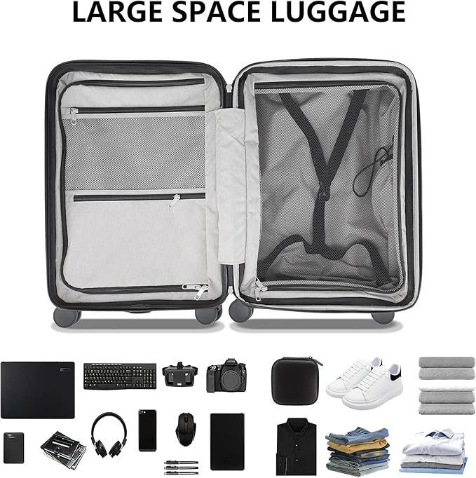 Luggage Sets 3 Piece with Cup Holder & USB Port, Expandable PC Hardside Durable Suitcases with Spinner Wheels & TSA Lock, 20/24/28 Inch, Black