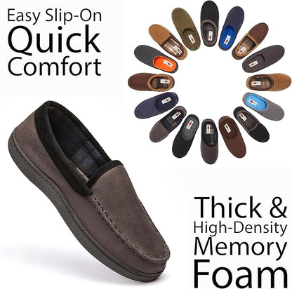 Fruit of the Loom Men’s Memory Foam House Slippers Indoor Outdoor – Microsuede Venetian Cozy Warm Men’s Slippers Plush House Shoes, Sizes 7-14