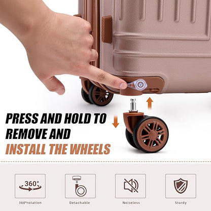 KUNEL Expandable 5 Piece Luggage Sets with Detachable Spinner Wheels and TSA Lock, Unisex Hardside ABS Suitcase Set, Hardshell Lightweight Waterproof Travel Hard Case Suitcases with Wheels, RoseGold