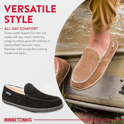 Minnetonka Men's Tilden Moccasin Suede Indoor and Outdoor Slippers