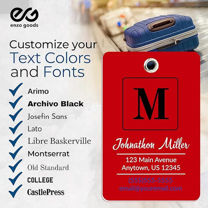 Personalized Luggage Tag | 6 Pack | Custom Luggage Tags for Suitcases | Kids Backpack Tag | 10 Color Options & Choose Font, Font Color