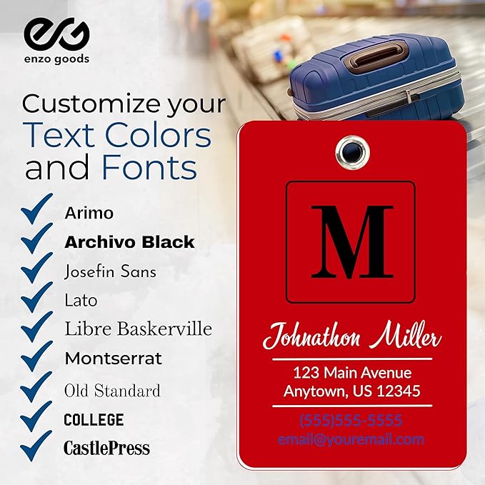 Personalized Luggage Tag | 10 Pack | Custom Luggage Tags for Suitcases | Kids Backpack Tag | 10 Color Options & Choose Font, Font Color
