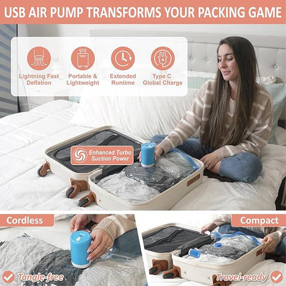 16 Pack Travel Vacuum Storage Bags with Rechargeable Wireless Electric Pump for Luggage, Suitcase, Carry-on Size Vacuum Seal Compression Space Saver Bags for Clothes and Clothing Travel