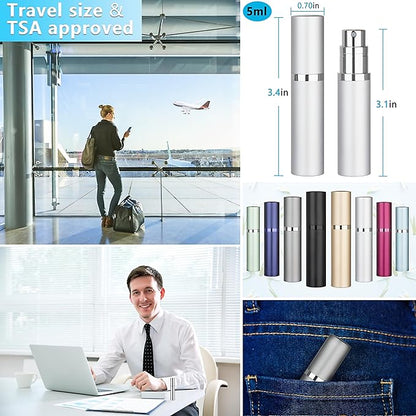 Refillable Perfume Atomizer Travel Bottle 5ml Leakproof Luxury Travel Perfume Refillable Bottle, Portable Fragrance Atomiser (Silver)