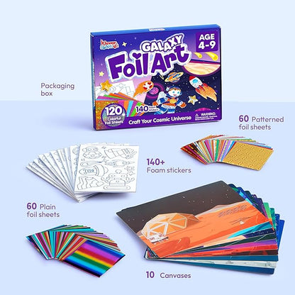 Klever Kits Outer Space Foil Art Kit for Kids - Arts & Crafts Supplies, Mess Free Coloring, Galaxy Foil Foam Stickers, Creative Travel Toys, Birthday Gifts for Boys & Girls Ages 4 and Up