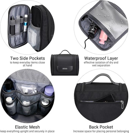 WITZMAN Toiletry Bag for Men Women Large Hanging Multi-organization Bathroom Bag Water-resistant Dopp Kit Shaving Bag Men(B690 Black)