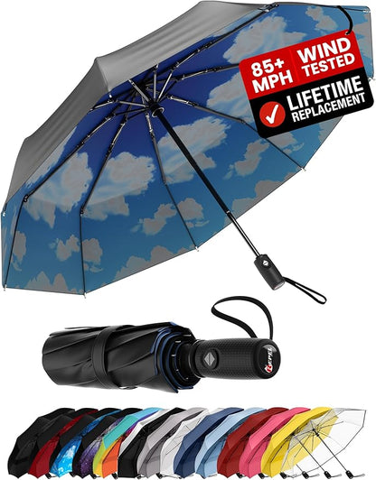 REPEL Windproof Travel Umbrella - Compact & Withstands Winds up to 85MPH , Strongest Premium Auto Folding Umbrella for Rain and Sun - Durable, Light & Portable for Women & Men , Fits Backpack & Cars
