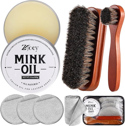 8 Pcs Mink Oil for Leather Shoes Boots 3.5 oz Leather Conditioner and Cleaner with Travel Bag Soften for Boots and Shoes Care(Style A)