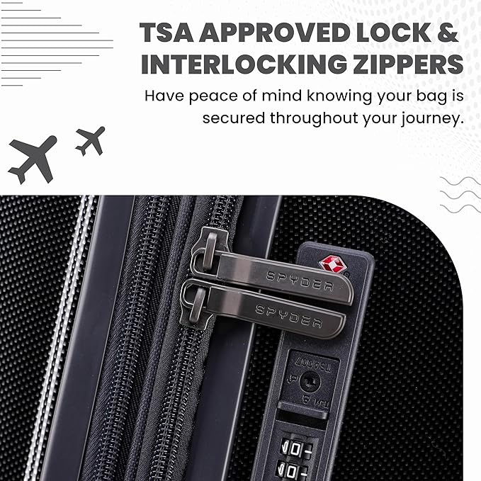 Spyder Rails Expandable Hardside Upright Suitcase with 360° Spinner Wheels, TSA Approved Lock (Black, Large Checked)