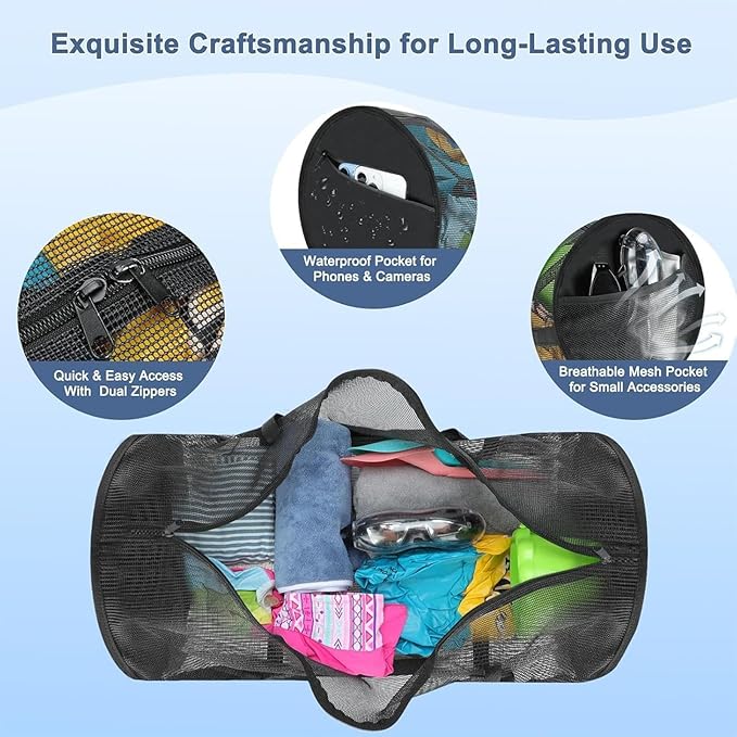 Gear Dive Bag - Foldable Mesh Snorkel Backpack, Large Equipment Holder, Long Lasting Storage Organizer | Duraable Duffle for Scuba Diving, Swimming, Beach, Pool, Travel, Sports, Volleyball, Basketball