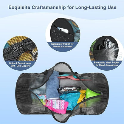 Gear Dive Bag - Foldable Mesh Snorkel Backpack, Large Equipment Holder, Long Lasting Storage Organizer | Duraable Duffle for Scuba Diving, Swimming, Beach, Pool, Travel, Sports, Volleyball, Basketball