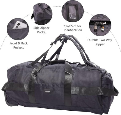 80L Rolling Duffle Bag with Wheels - Heavy-Duty 33.5" Foldable Duffel, Water-Resistant Wheeled Luggage with Shoulder Straps for Camping, Gym, Airplane (Grey)