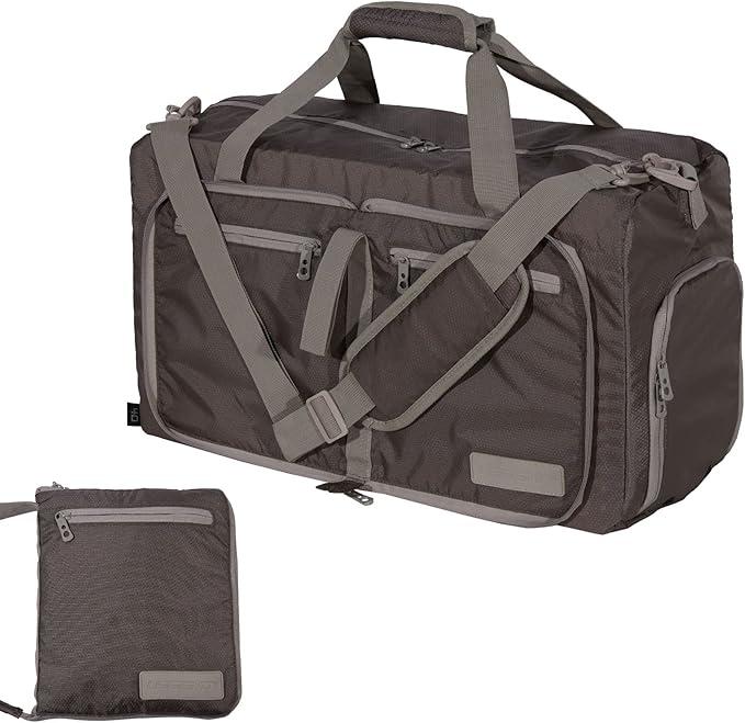LEGEND 40L Foldable Duffle Bag for Travel - Packable Duffle Bags w/Shoe Compartment - Tear Resistant Collapsible Duffel Bags for Traveling - Lightweight Folding Duffel Bag for Men & Women -Chocolate